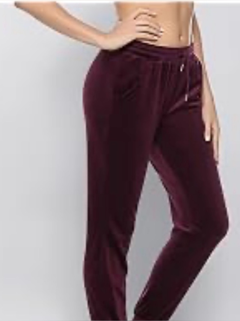 Velvet Drawstring Joggers - Deep wine